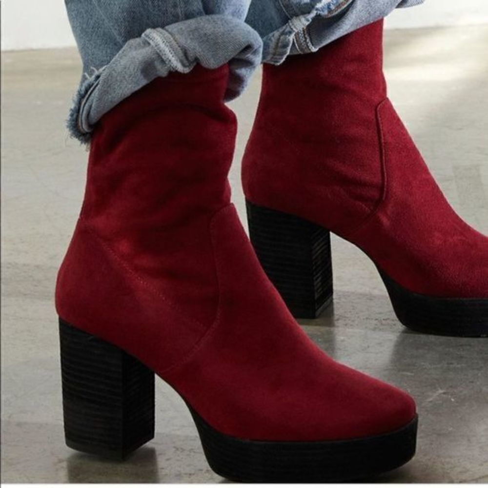 Free People Vandal Platform Boots Wine Red Suede EU 41 US 11 NWOB